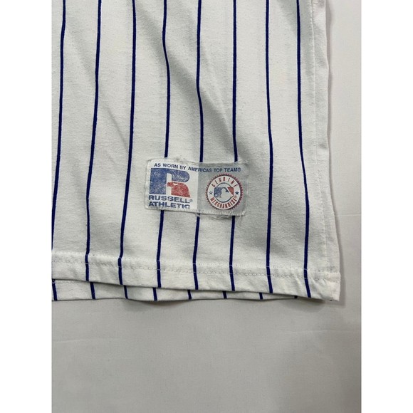 Vintage 90s MLB Chicago Cubs Russell Made In USA Pinstripe Ringer Tee - Picture 4 of 5